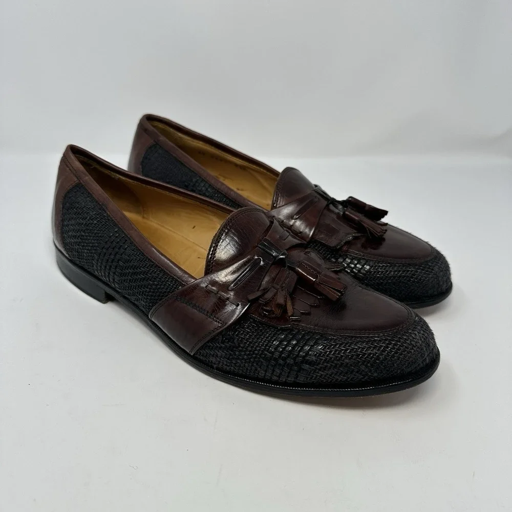 JOHNSTON & MURPHY Woven Tassel Loafers Men's Sz 8.5 Two tone Black Brown Leather